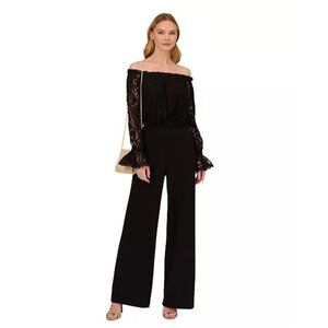 ADRIANNA PAPELL Black Off The Shoulder Lace Jumpsuit Size US 2 NEW NWOT